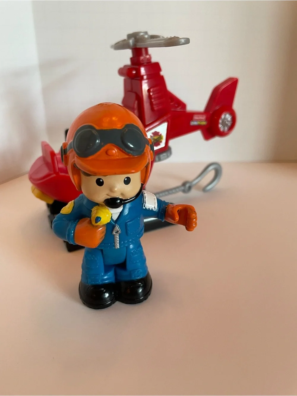 Fisher-Price Red Helicopter with Orange-Helmet Pilot
